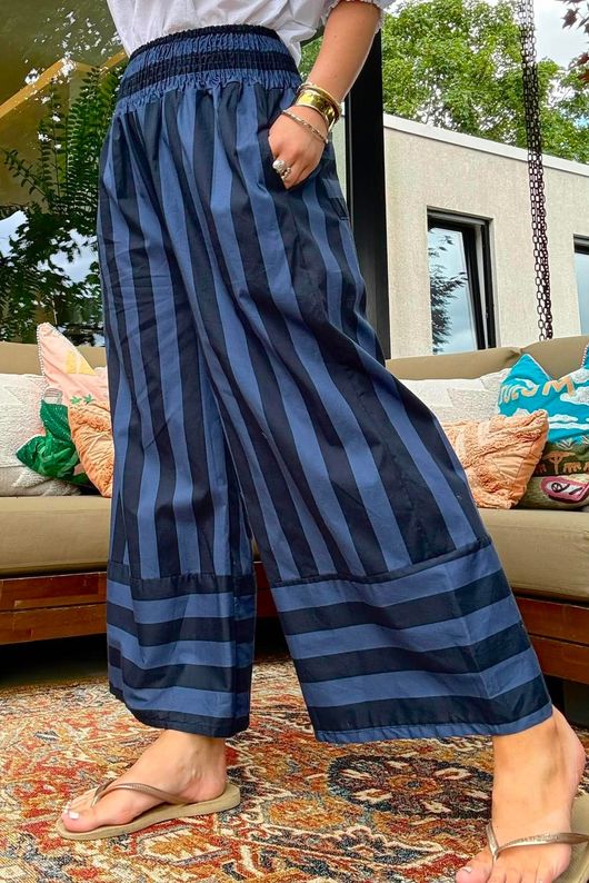 Bloc Stripe Wide Leg Pant Ink & Navy